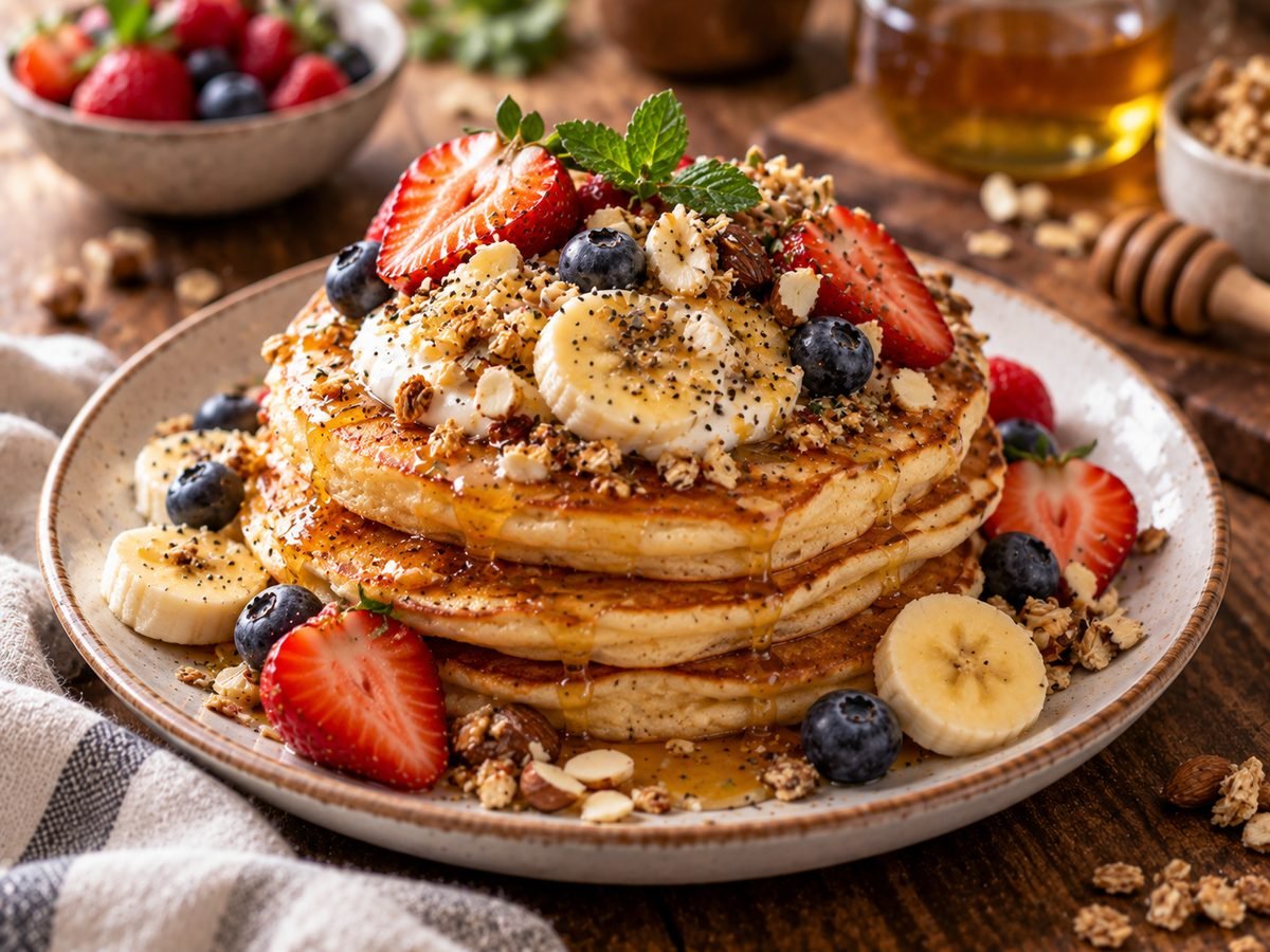 Fluffy Banana Berry Pancakes