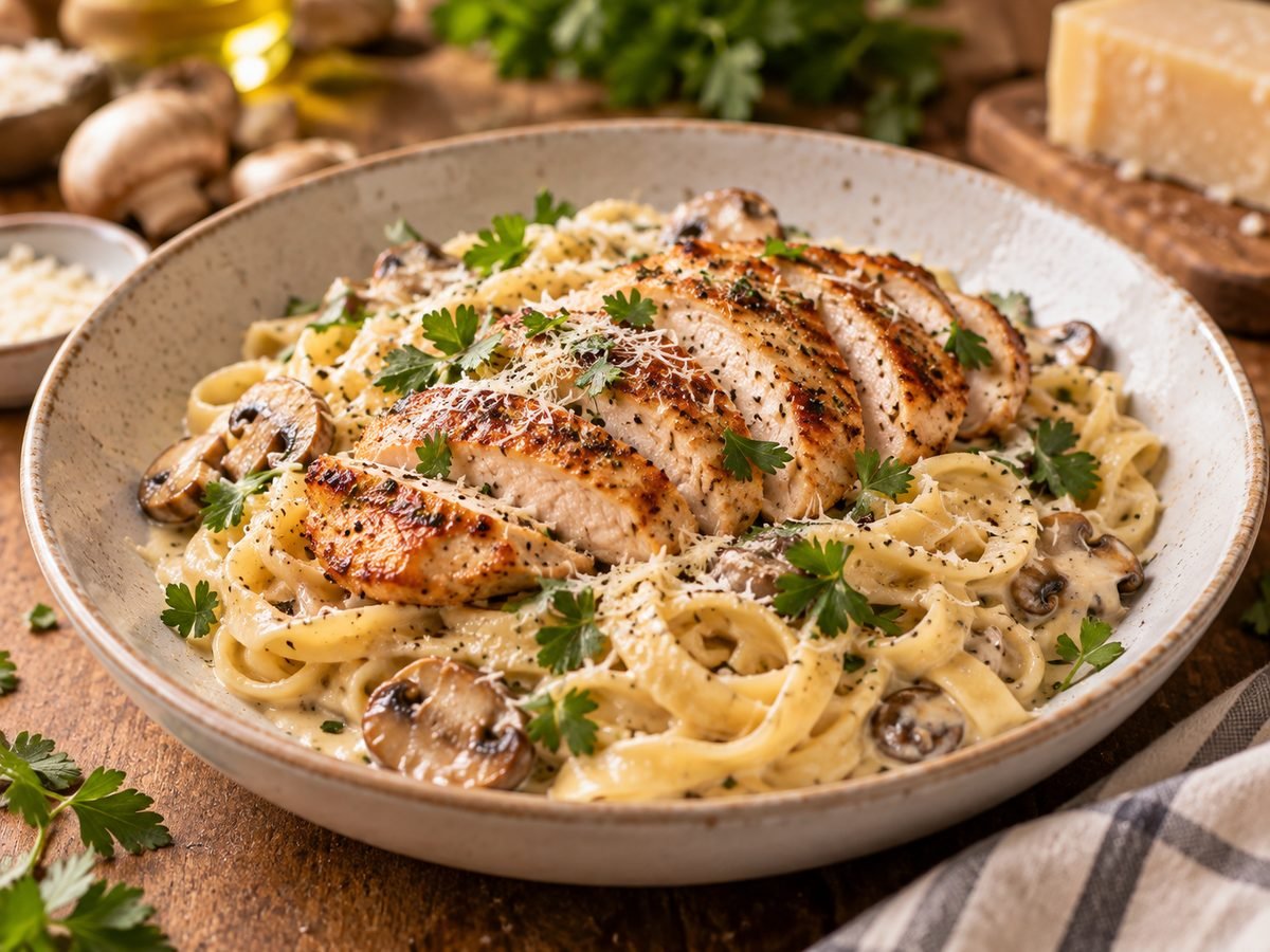 Creamy Chicken & Mushroom Fettuccine